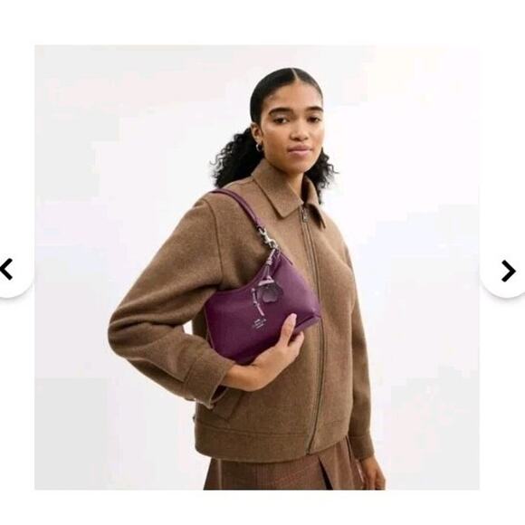 NWT Coach Laurel Small Shoulder Bag Plum Purple W Silver And Flower Charm - Picture 2 of 4